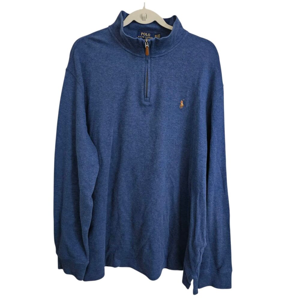Polo Ralph Lauren Sweater XXL Blue Estate Rib Quarter Zip Up Cotton Longsleeve